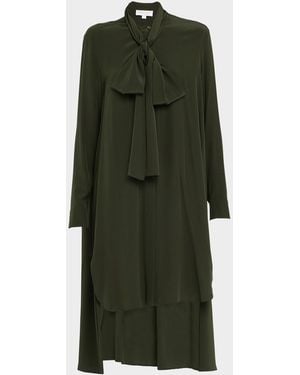 Michael Kors Scarf-Neck Hi-Low Silk Georgette Dress - Green