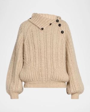 Isabel Marant Lily Alapca-Mohair Rib Folded Turtleneck Sweater - Natural