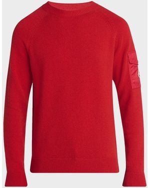 Moncler Sleeve-Pocket Knit Crewneck Sweater - Red