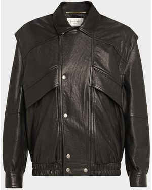 Saint Laurent Leather Bomber Jacket - Black