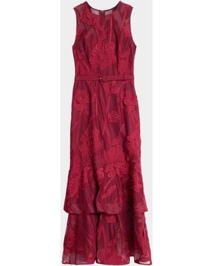 MILLY Anna Grand Fleur Sleeveless Evening Dress - Red