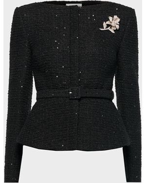 Roland Mouret Sequin Boucle Belted Peplum Jacket - Black