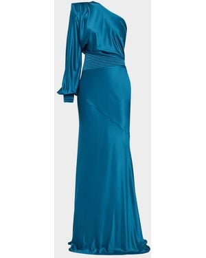 Zhivago Don & Apos;T Look Now Draped One-Shoulder Satin Gown - Blue
