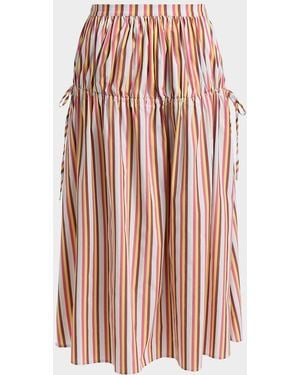 Solid & Striped The Ivy Striped Drop-Waist Midi Skirt - Pink