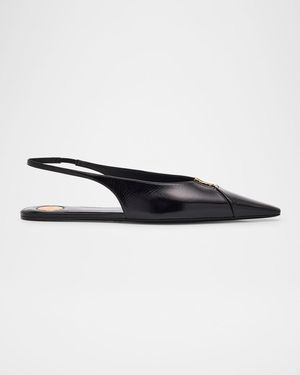 Saint Laurent Babylone Leather Ysl Slingback Ballerina Flats - Black