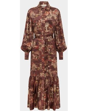 ALÉMAIS Ezra Western Toile Silk Maxi Shirtdress - Brown