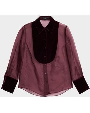 retroféte Liana Sheer Silk Velvet Blouse - Red