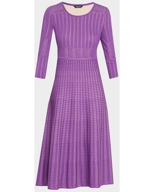 Misook Fit & Flare Multi-Stitch Knit Midi Dress - Purple