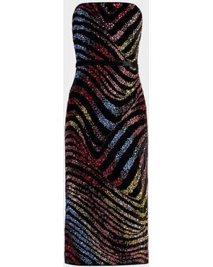 Mary Katrantzou Karlowe Strapless Beaded Striped Midi Dress - Black
