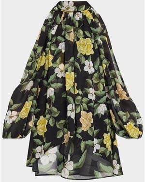 Emanuel Ungaro Anabella Cape-Sleeve Floral Chiffon Blouse - Green