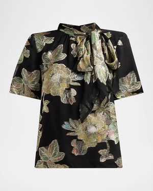 Ramy Brook Balinda Floral-Embroidered Top - Black