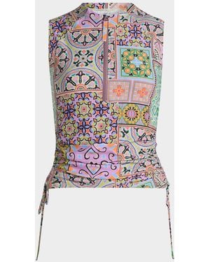 Johnny Was Printed Drawstring Surf Shirt - White