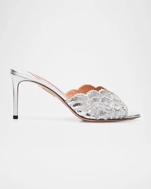 Aquazzura 75Mm Ce Soir Embellished Metallic Mules