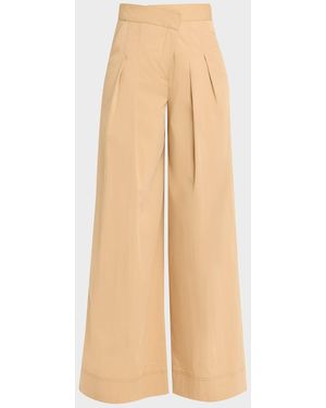 Veronica Beard Heron Pleated Wide-Leg Pants - Natural