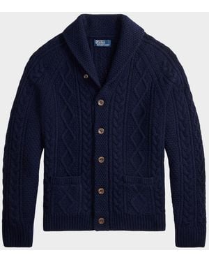 Polo Ralph Lauren Wool Cable Knit Shawl Cardigan - Blue