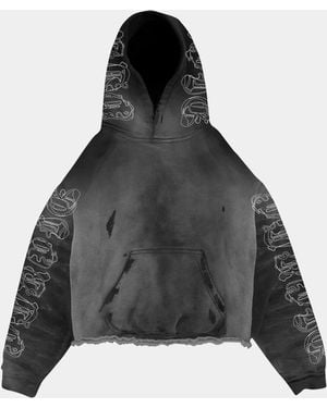 Purple Heavyweight Cotton Sleeve-Logo Hoodie - Blue