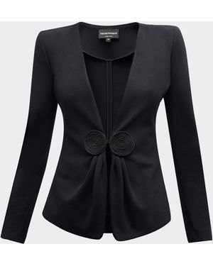 Emporio Armani Gathered Rope-Embellished Milano Jersey Jacket - Blue