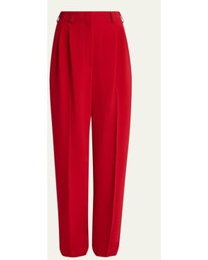 Givenchy Double Pleated Straight-Leg Ankle Pants - Red