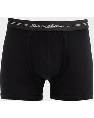 Dolce & Gabbana Jersey Stretch Logo Script Boxer Briefs - Black