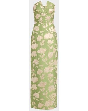 Aidan Mattox Strapless Metallic Jacquard Column Gown - Green