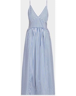 Tanya Taylor Vivien Cotton Stripe Spaghetti-Strap Midi Dress - Blue