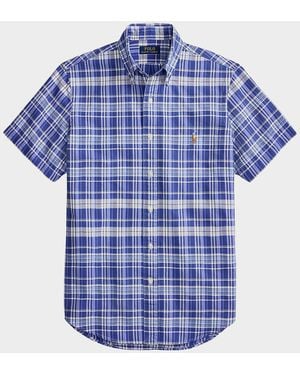Polo Ralph Lauren Apos;S Classic-Fit Plaid Short-Sleeve Oxford Shirt - Blue