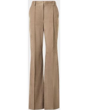 Akris Pintuck Suede Wide-Leg Pants - Natural