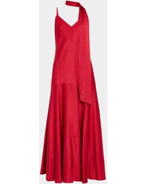 Emanuel Ungaro Leona V-Neck Scarf Maxi Dress - Red