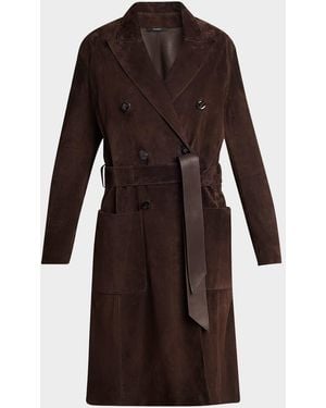 Tom Ford Suede Double-Breasted Coat - Brown