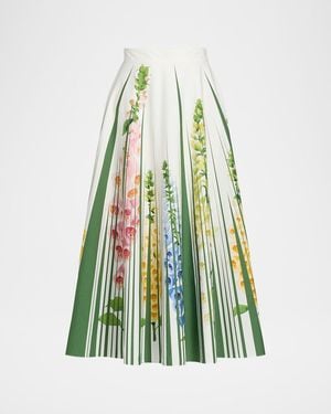 Oscar de la Renta Foxgloves Cotton Popline A-Line Midi Skirt - Green