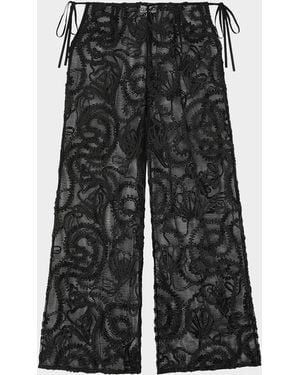 Ganni Embroidered Sheer Net Pants - Black