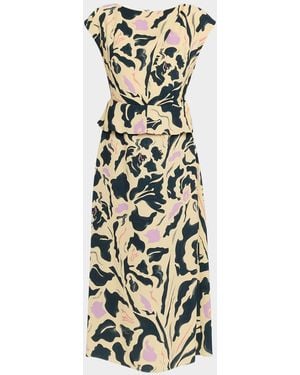 Amir Taghi Caitlin Floral Silk Short-Sleeve Peplum Midi Dress - White