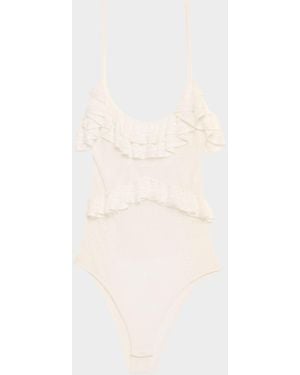 Ulla Johnson Bania Ruffled Pointelle Knit Bodysuit - Natural