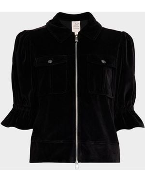 Cinq À Sept Holly Short-Sleeve Velour Jacket - Black