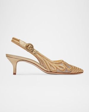 Bernardo Madinah Embroidered Mesh Slingback Pumps - Metallic