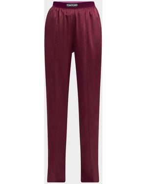 Tom Ford Logo-Banded Silk Pj Pants - Red