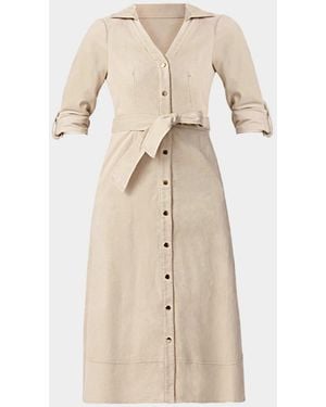 Shoshanna Raine Snap-Front Cotton Corduroy Midi Dress - Natural