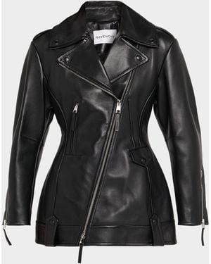 Givenchy Leather Cocoon Waisted Biker Jacket - Black