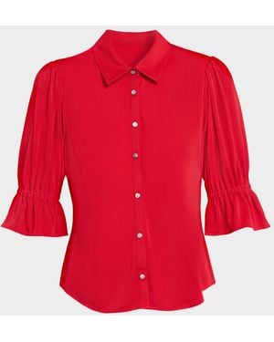 Cinq À Sept Ruffled-Cuff Matte Jersey Shirt - Red