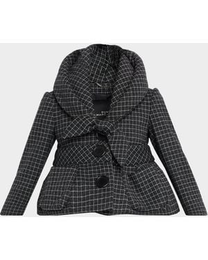 Marc Jacobs Check Wool Padded Crop Hooded Jacket - Black