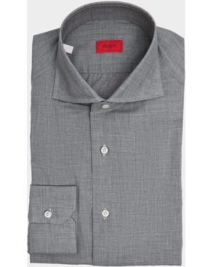 Isaia Cotton Sharkskin Spread Collar Dress Shirt - Gray