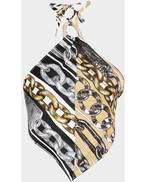 Area Chain-Print Crystal-Link Handkerchief Top - Metallic