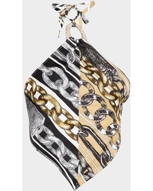 Area Chain-Print Crystal-Link Handkerchief Top - Metallic