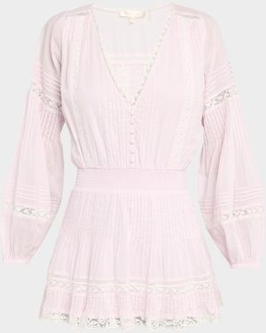 LoveShackFancy Winfrey Lace-Trim Cotton Mini Dress - Pink