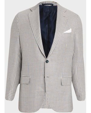 Kiton Apos;S Cashmere, Silk And Linen Houndstooth Check Sport Coat - Gray