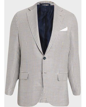 Kiton Apos;S Cashmere, Silk And Linen Houndstooth Check Sport Coat - Gray
