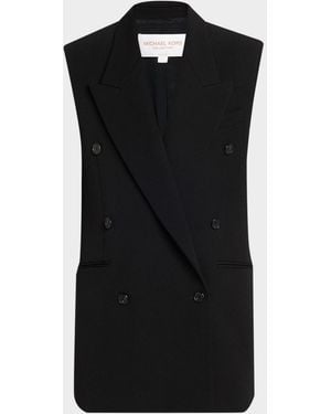 Michael Kors Double-Breasted Wool Gabardine Vest - Black