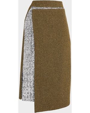 Rabanne Sequined Tweed Combo Midi Skirt - Green