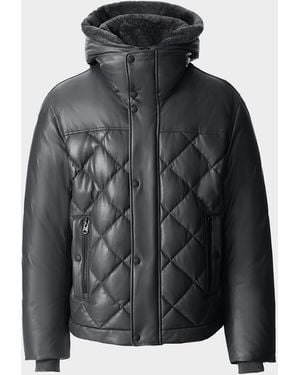 Mackage Apos;S Cash Down Quilted Leather Jacket With Shearling Hood - Black