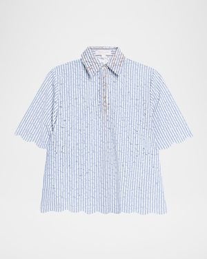 Michael Kors Striped Lace Button-Down Shirt - Blue